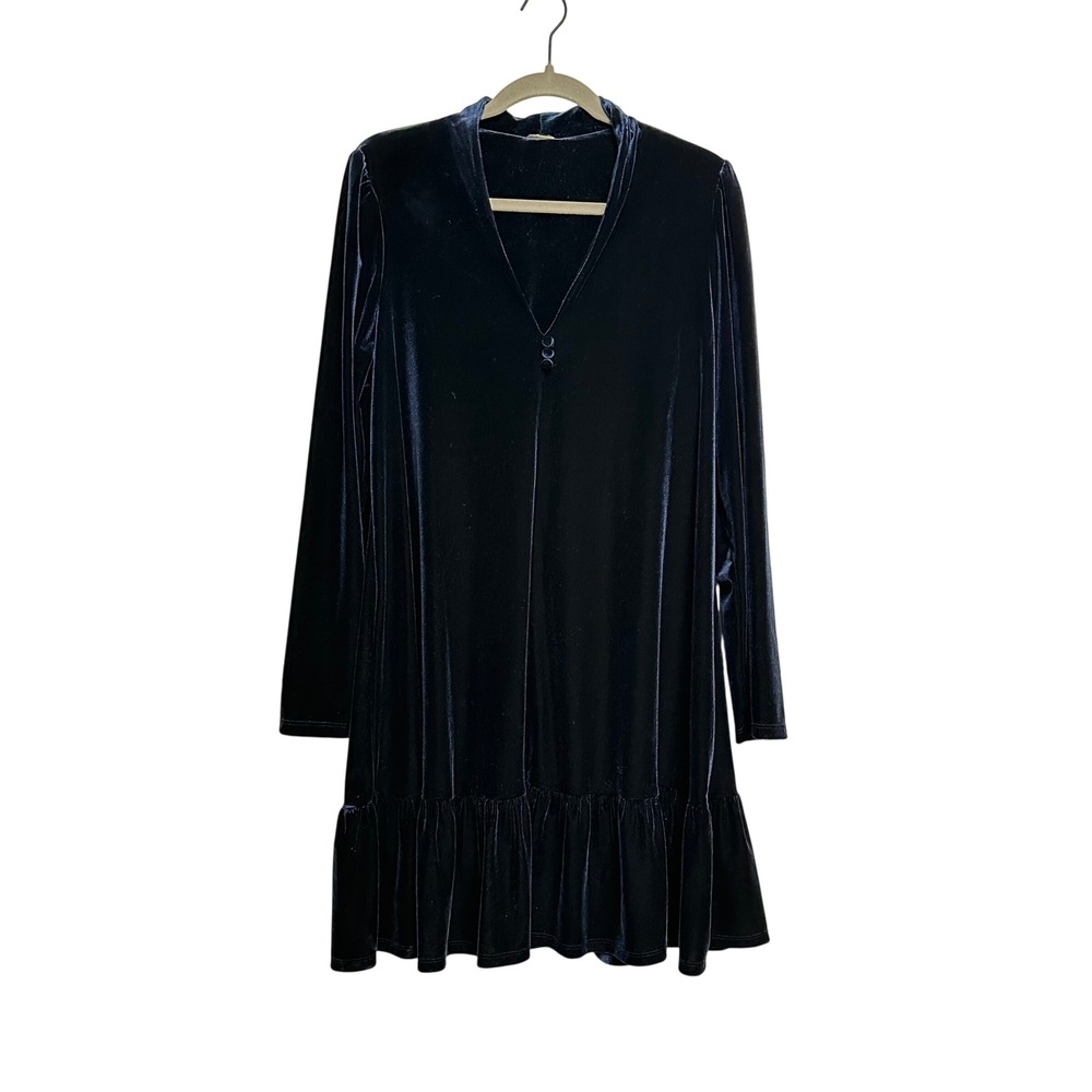 Taylor Dresses Velvet Dress Womens Large Navy Blue Velvet Long Sleeve Ruffle Hem